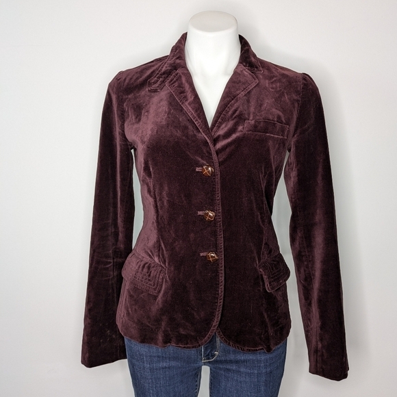 J Crew burgundy purple velvet collared v neck button up blazer jacket XS - Picture 1 of 10